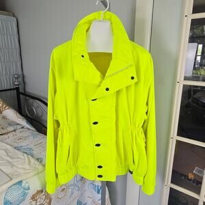 Vintage Neon Yellow Ski Jacket Bobbie Burns Size XL Removable Shoulder Pads